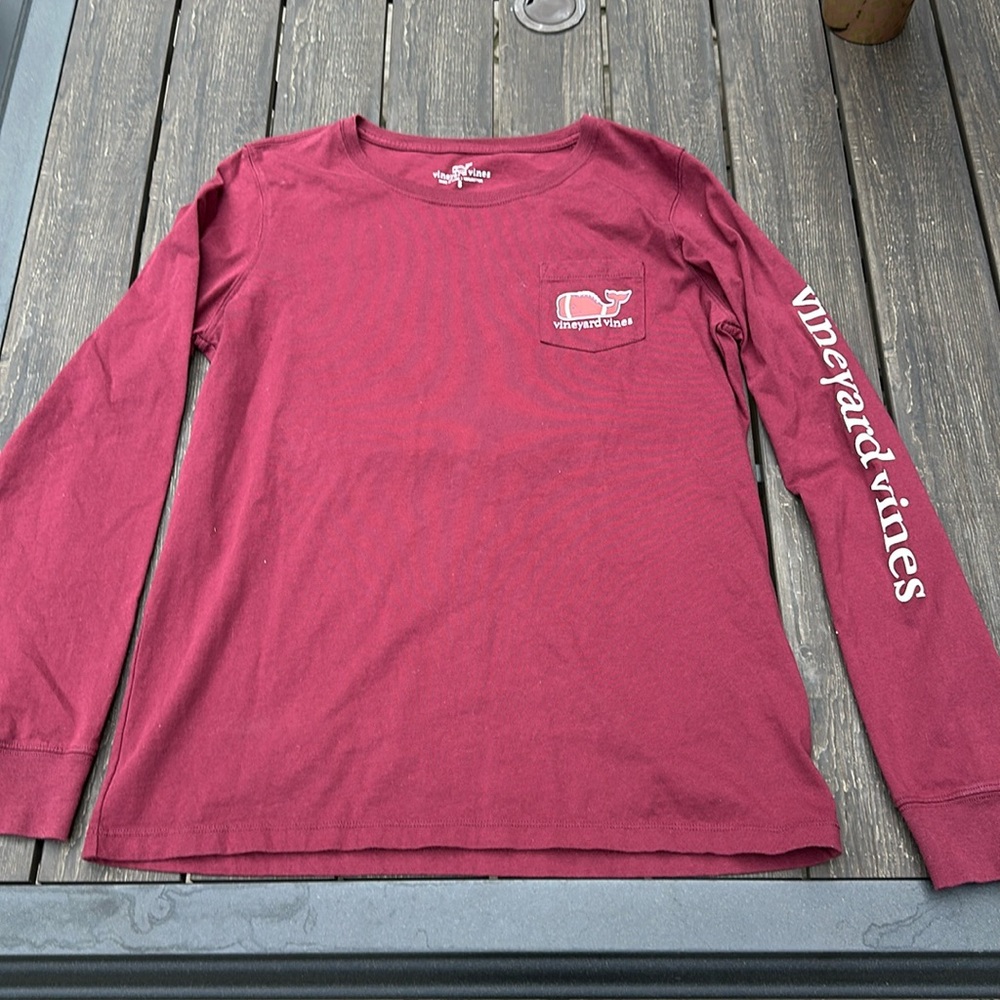Vineyard Vines Maroon, long sleeve football shirt small TAMU colors